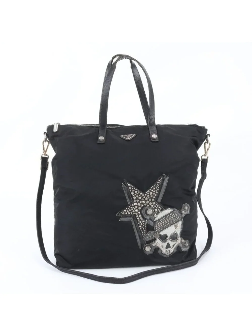Prada Tessuto Nylon Triangle Logo Skull Leather 2-Way Shoulder Bag Crossbody
